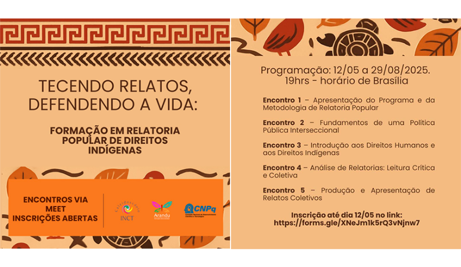 Inscrições abertas para curso Tecendo Relatos, Defendendo a Vida: formação em relatoria popular de direitos indígenas
