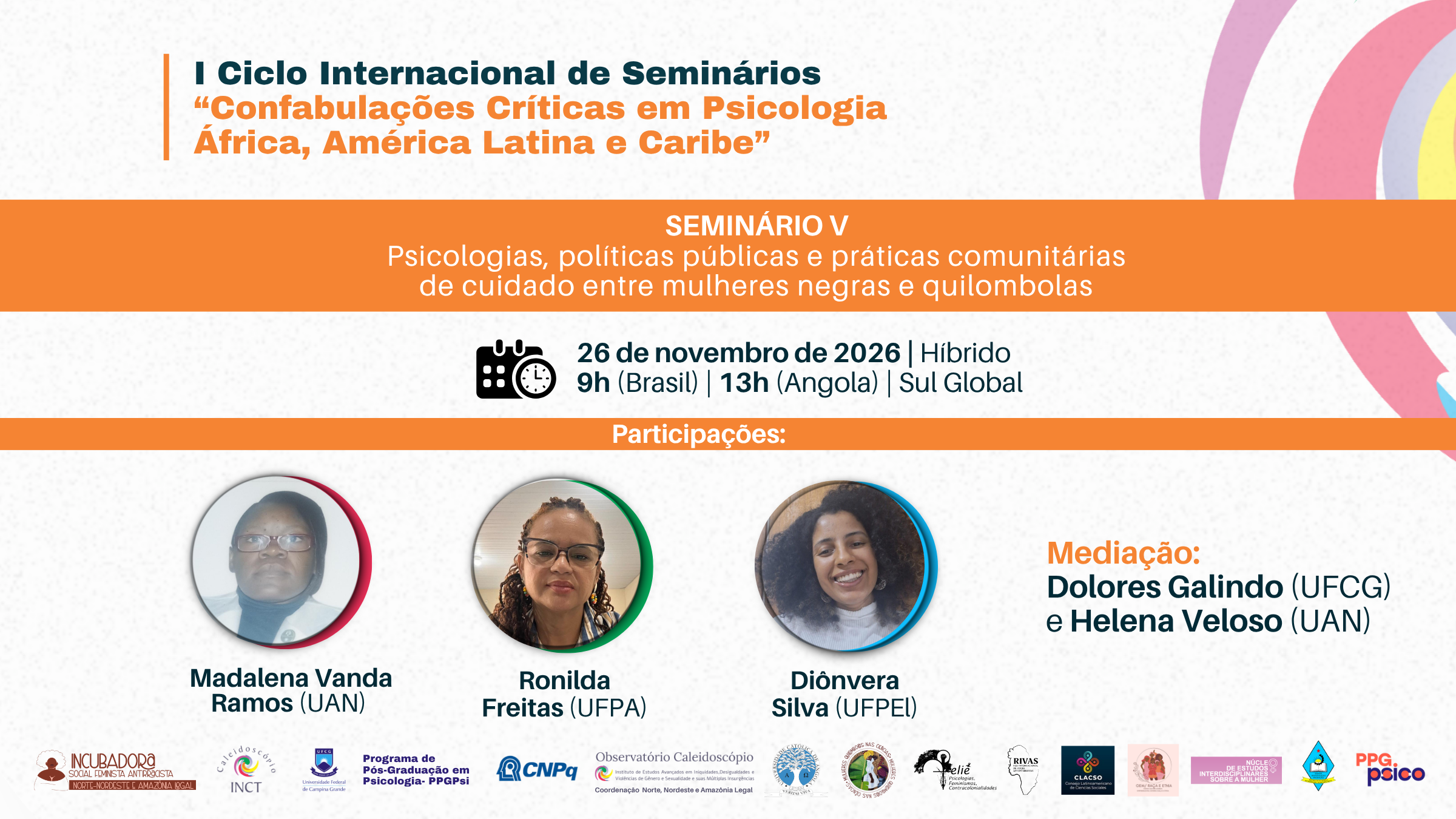 Card de divulgação do quarto encontro do Ciclo Internacional de Seminários Confabulações Críticas, sobre Psicologias e contracolonialidades entre África e Brasil, em 24 de setembro.